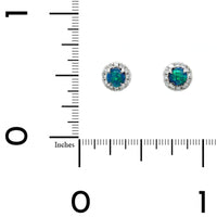18K White Gold Round Opal and Diamond Halo Stud Earrings