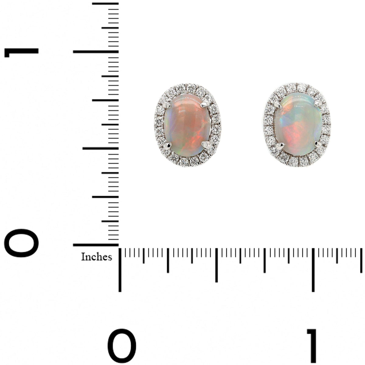 18K White Gold Oval Opal & Diamond Halo Earrings