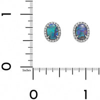 18K White Gold Oval Opal and Diamond Halo Earrings