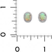 18K White Gold Oval Opal and Diamond Halo Earrings