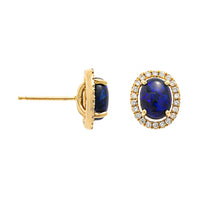 18K Yellow Gold Oval Opal and Diamond Halo Earrings