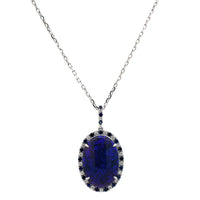 18K White Gold Sapphire, Black Opal, and Diamond Pendant Necklace