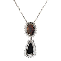 18K White Gold Opal and Diamond Halo Pendant Necklace