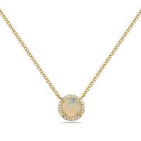 14K Yellow Gold Round Opal & Diamond Necklace