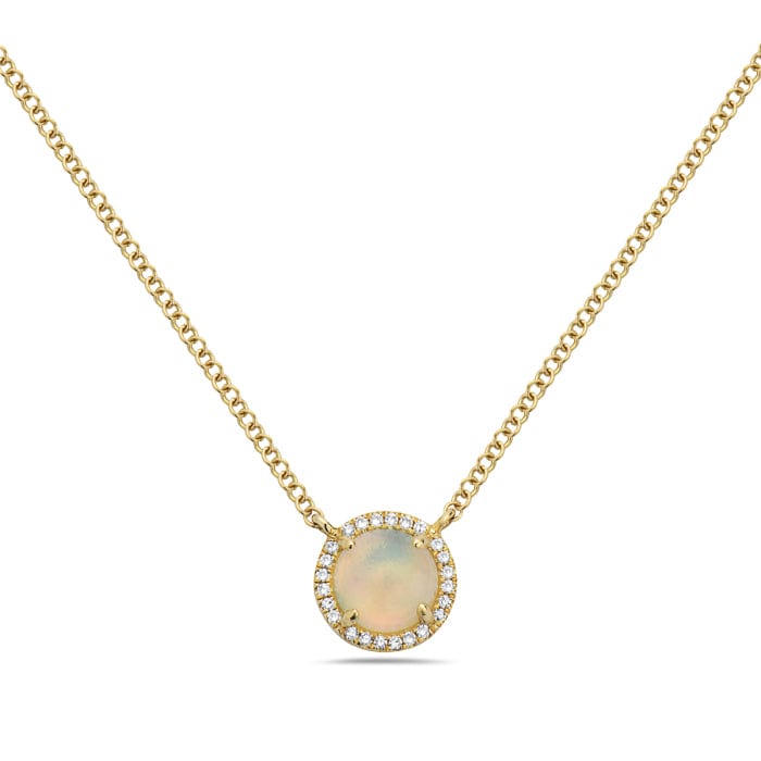 14K Yellow Gold Round Opal & Diamond Necklace