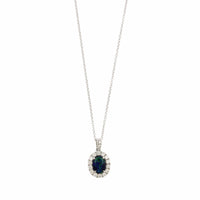 18K White Gold Oval Opal and Diamond Pendant Necklace