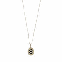 18K White Gold Oval Opal and Diamond Pendant Necklace