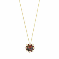 18K Yellow Gold Round Opal and Diamond Pendant Necklace