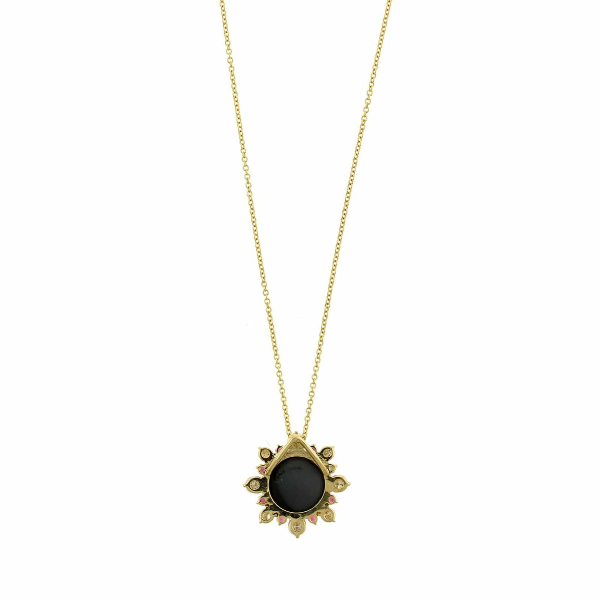 18K Yellow Gold Round Opal and Diamond Pendant Necklace
