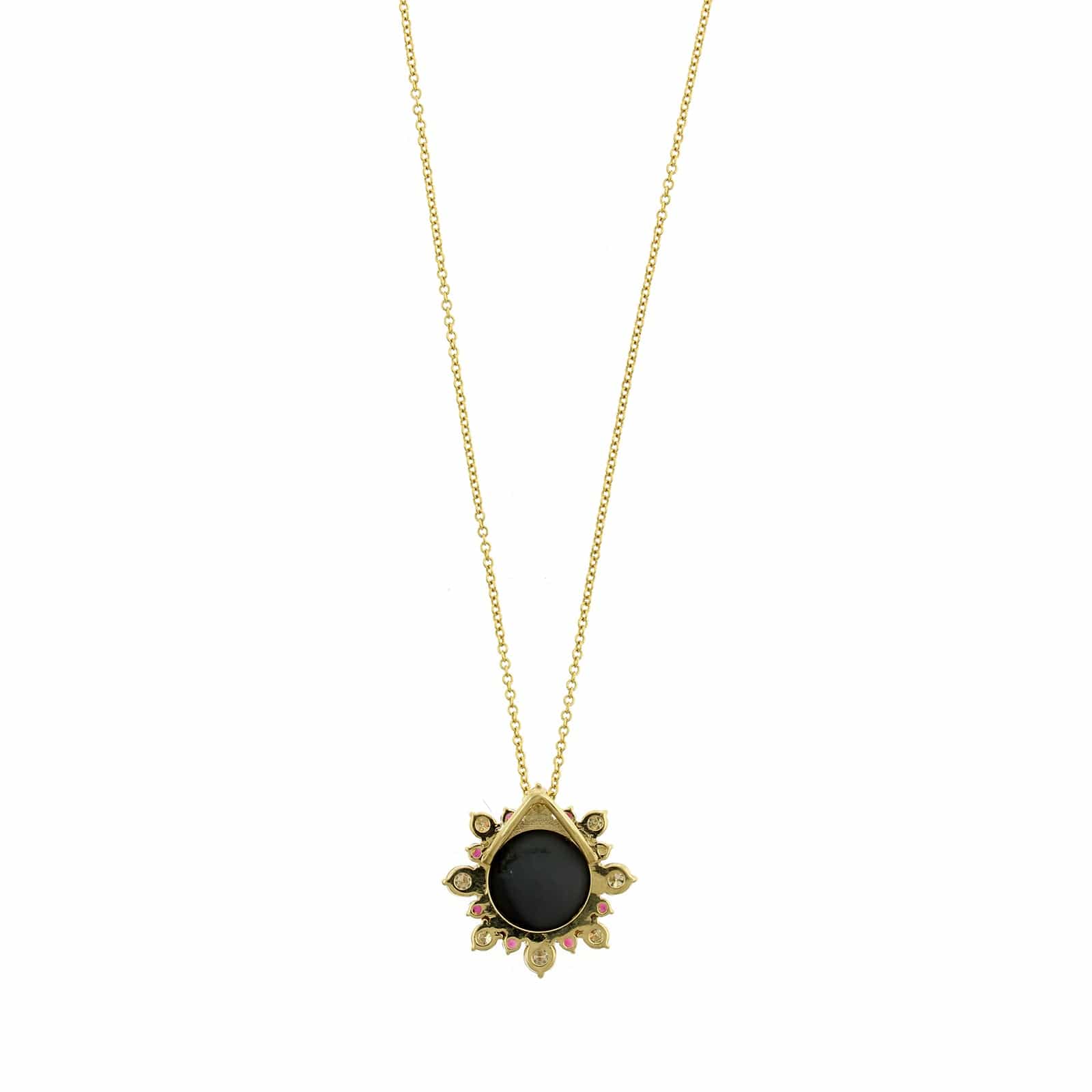 18K Yellow Gold Round Opal and Diamond Pendant Necklace