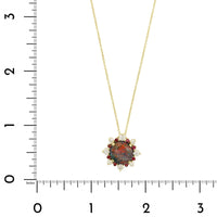18K Yellow Gold Round Opal and Diamond Pendant Necklace