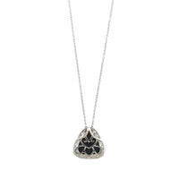 18K White Gold Green Opal & Diamond Halo Pendant Necklace