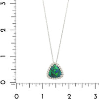 18K White Gold Green Opal & Diamond Halo Pendant Necklace