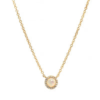 14K Yellow Gold Round Opal and Diamond Halo Pendant Necklace