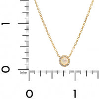 14K Yellow Gold Round Opal and Diamond Halo Pendant Necklace