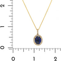 18K Yellow Gold Oval Blue Opal and Diamond Halo Pendant Necklace