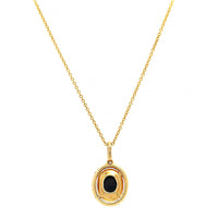 18K Yellow Gold Oval Blue Opal and Diamond Halo Pendant Necklace