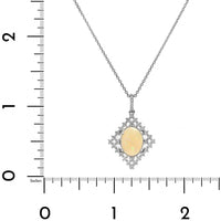 18K White Gold Oval Opal and Diamond Accented Pendant Necklace