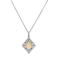 18K White Gold Oval Opal and Diamond Accented Pendant Necklace