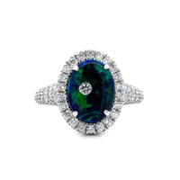 18K White Gold Opal and Diamond Halo Ring