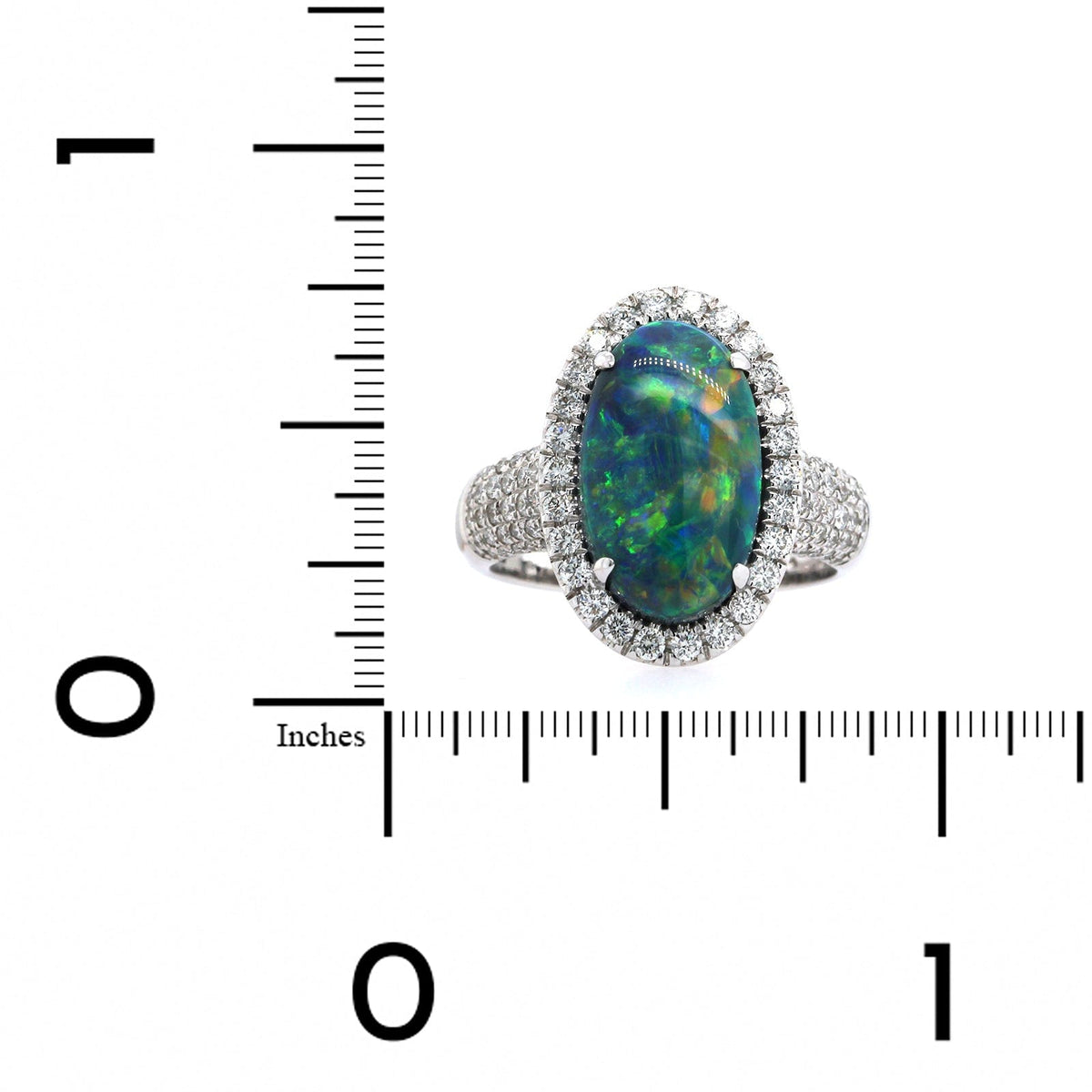 18K White Gold Oval Lightning Ridge Opal & Diamond Halo Ring