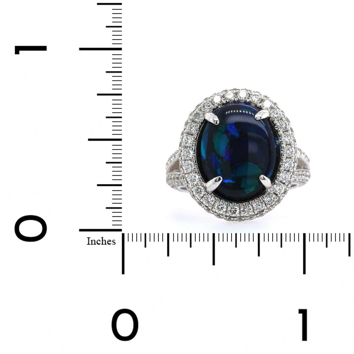 18K White Gold Oval Lightning Ridge Opal & Diamond Halo Ring