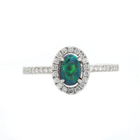 18K White Gold Opal and Diamond Halo Ring
