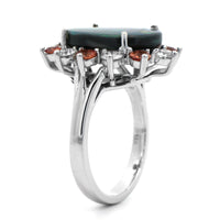 18K White Gold Oval Lightning Ridge Opal & Diamond Halo Ring