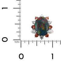 18K White Gold Oval Lightning Ridge Opal & Diamond Halo Ring