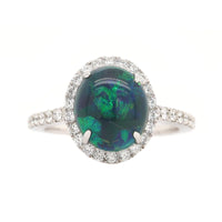 18K White Gold Oval Lightning Ridge Opal & Diamond Halo Ring