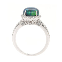 18K White Gold Oval Lightning Ridge Opal & Diamond Halo Ring