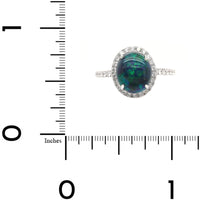 18K White Gold Oval Lightning Ridge Opal & Diamond Halo Ring