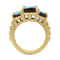 Suzy Landa 18K Yellow Gold 3 Stone Boulder Opal and Diamond Ring