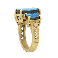 Suzy Landa 18K Yellow Gold 3 Stone Boulder Opal and Diamond Ring