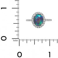 18K White Gold Oval Lightning Ridge Opal and Diamond Halo Ring