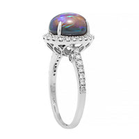 18K White Gold Oval Lightning Ridge Opal and Diamond Halo Ring