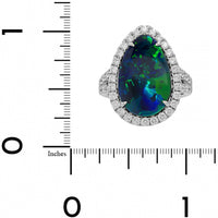 18K White Gold Pear Shaped Lightning Ridge Opal and Diamond Halo Ring
