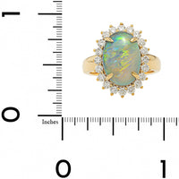 18K Yellow Gold Oval Lightning Ridge Opal and Diamond Halo Ring