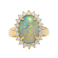 18K Yellow Gold Oval Lightning Ridge Opal and Diamond Halo Ring