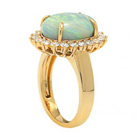 18K Yellow Gold Oval Lightning Ridge Opal and Diamond Halo Ring