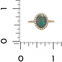 18K Yellow Gold Oval Lightning Ridge Opal and Diamond Halo Ring