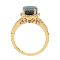 18K Yellow Gold Oval Lightning Ridge Opal and Diamond Halo Ring