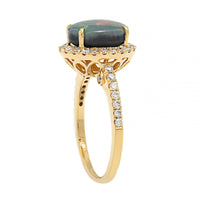 18K Yellow Gold Oval Lightning Ridge Opal and Diamond Halo Ring