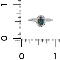 18K White Gold Oval Lightning Ridge Opal and Diamond Halo Ring