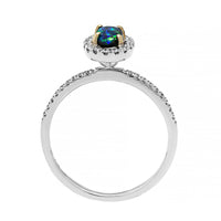 18K White Gold Oval Lightning Ridge Opal and Diamond Halo Ring