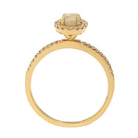 18K Yellow Gold Oval Lightning Ridge Opal and Diamond Halo Ring
