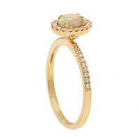 18K Yellow Gold Oval Lightning Ridge Opal and Diamond Halo Ring