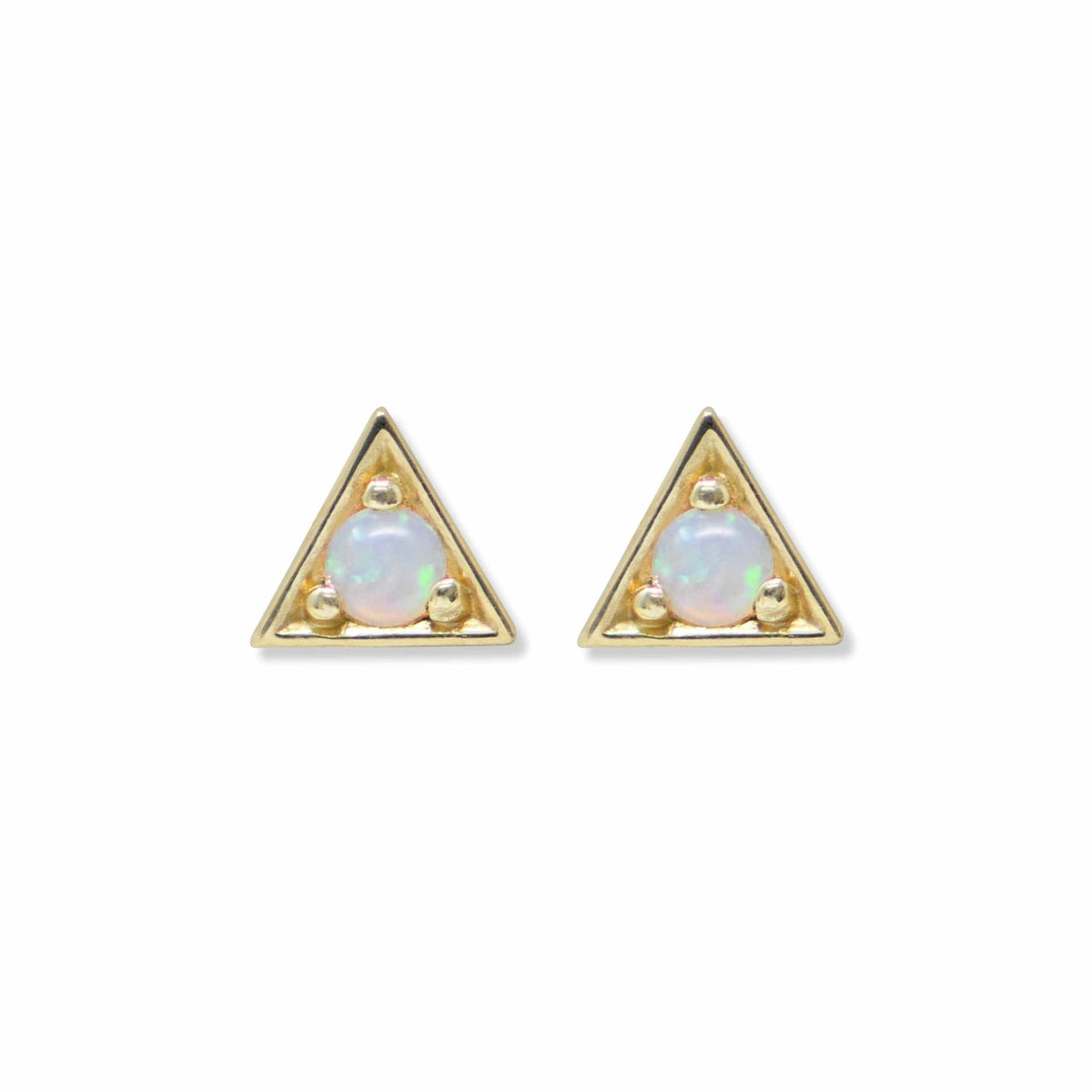 14K Yellow Gold Moonstone Triangle Stud Earrings