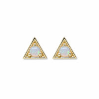 14K Yellow Gold Moonstone Triangle Stud Earrings