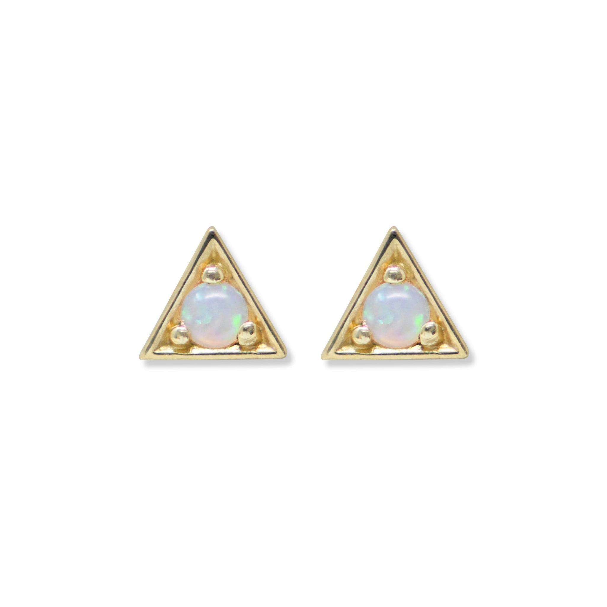 14K Yellow Gold Opal Triangle Stud Earrings